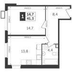 Планировка 1-комнатной квартиры, 41,3 м2