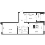 Планировка 2-комнатной квартиры, 59,6 м2