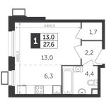 Планировка 1-комнатной квартиры, 27,6 м2