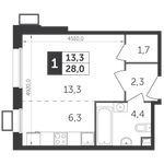 Планировка 1-комнатной квартиры, 28 м2