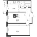 Планировка 2-комнатной квартиры, 60,2 м2