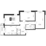 Планировка 3-комнатной квартиры, 75,5 м2