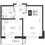 Планировка 1-комнатной квартиры, 40,9 м2
