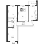 Планировка 3-комнатной квартиры, 73,8 м2