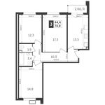Планировка 3-комнатной квартиры, 74,6 м2