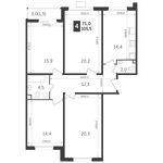 Планировка 4-комнатной квартиры, 105,3 м2