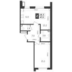Планировка 2-комнатной квартиры, 47 м2