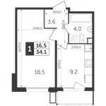 Планировка 1-комнатной квартиры, 34,1 м2