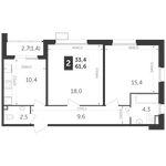Планировка 2-комнатной квартиры, 61,3 м2