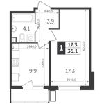 Планировка 1-комнатной квартиры, 36,1 м2