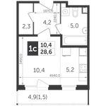 Планировка 1-комнатной квартиры, 28,6 м2