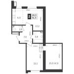 Планировка 2-комнатной квартиры, 51,5 м2