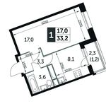 Планировка 1-комнатной квартиры, 33,2 м2