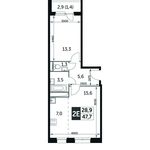 Планировка 2-комнатной квартиры, 48,1 м2
