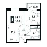 Планировка 1-комнатной квартиры, 32,9 м2