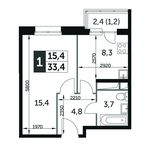 Планировка 1-комнатной квартиры, 32,9 м2
