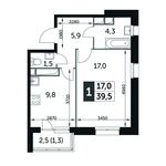 Планировка 1-комнатной квартиры, 39,6 м2