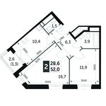 Планировка 2-комнатной квартиры, 51,9 м2