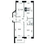 Планировка 3-комнатной квартиры, 68,7 м2