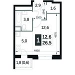 Планировка квартиры студии, 26,4 м2