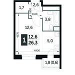 Планировка квартиры студии, 26,2 м2