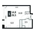 Планировка квартиры студии, 26,5 м2