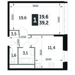 Планировка 1-комнатной квартиры, 39,1 м2