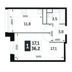 Планировка 1-комнатной квартиры, 36,2 м2
