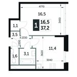 Планировка 1-комнатной квартиры, 37,2 м2
