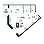 Планировка 1-комнатной квартиры, 39,4 м2