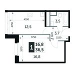 Планировка 1-комнатной квартиры, 36,5 м2