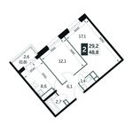 Планировка 2-комнатной квартиры, 48,7 м2