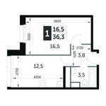 Планировка 1-комнатной квартиры, 36,3 м2