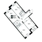 Планировка 3-комнатной квартиры, 71,7 м2