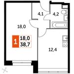 Планировка 1-комнатной квартиры, 38,7 м2