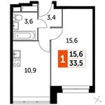 Планировка 1-комнатной квартиры, 33,5 м2