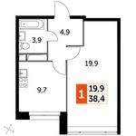 Планировка 1-комнатной квартиры, 38,4 м2