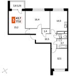 Планировка 3-комнатной квартиры, 77 м2
