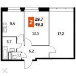 Планировка 2-комнатной квартиры, 49,3 м2