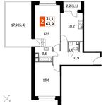 Планировка 2-комнатной квартиры, 63,9 м2