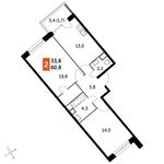Планировка 2-комнатной квартиры, 60,8 м2