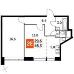 Планировка 2-комнатной квартиры, 45,3 м2