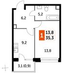 Планировка 1-комнатной квартиры, 35,3 м2