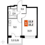 Планировка 1-комнатной квартиры, 33,2 м2