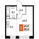 Планировка квартиры студии, 26,6 м2