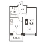 Планировка 1-комнатной квартиры, 33,7 м2