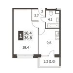 Планировка 1-комнатной квартиры, 36,7 м2