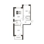 Планировка 2-комнатной квартиры, 56,6 м2