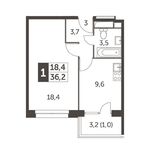 Планировка 1-комнатной квартиры, 36,1 м2