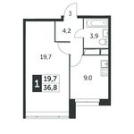 Планировка 1-комнатной квартиры, 37 м2